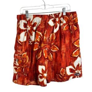 Quiksilver Silver Edition Swim Trunks Mens Size XL Orange Hibiscus Floral